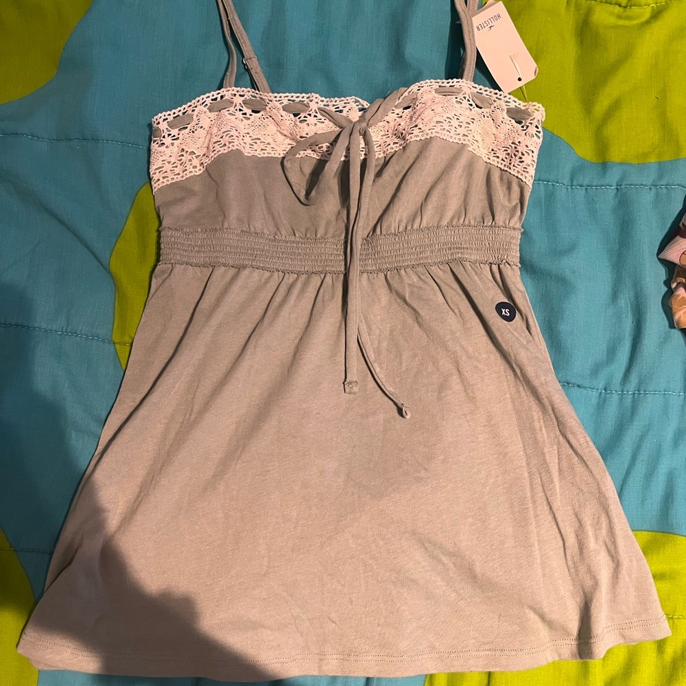 Hollister green and white babydoll Tank Top